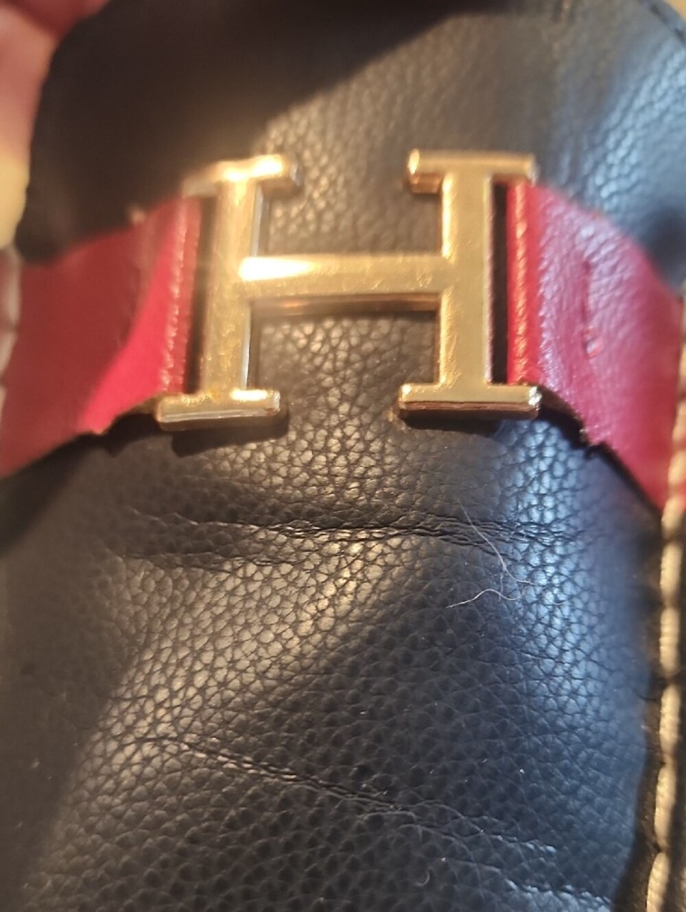Tommy Hilfiger Navy and Red Slip-On Loafers with Gold H Accent - Picture 2 of 11